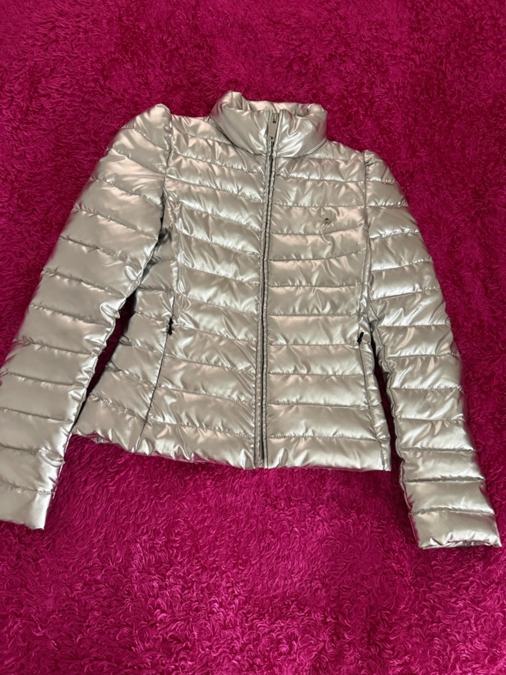 Love Moschino Silver Quilted Packable Puffer Jacket